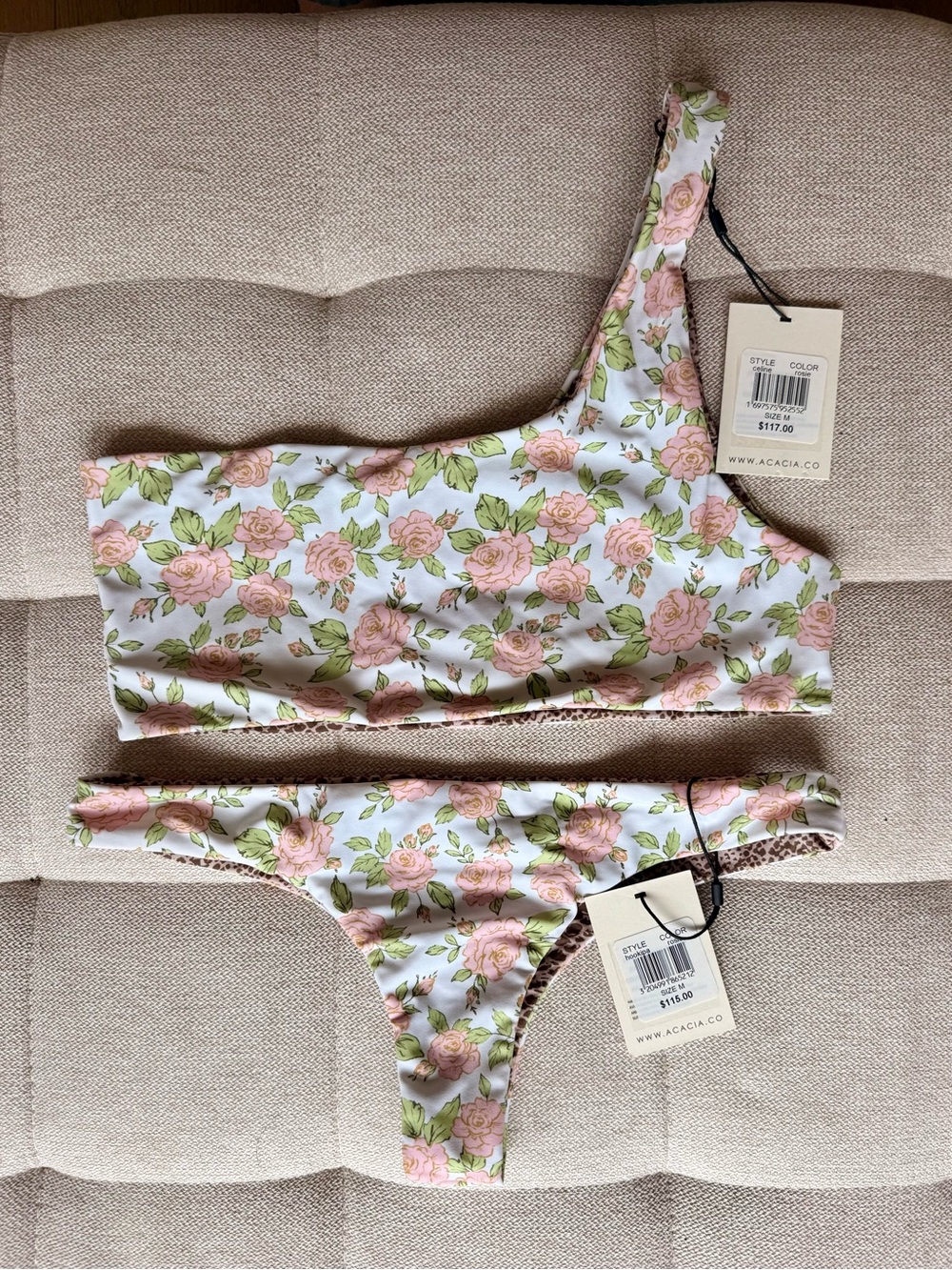 Acacia Celine One-Shoulder Top in Rosie with Hookipa bottoms in Rosie - Mediums
